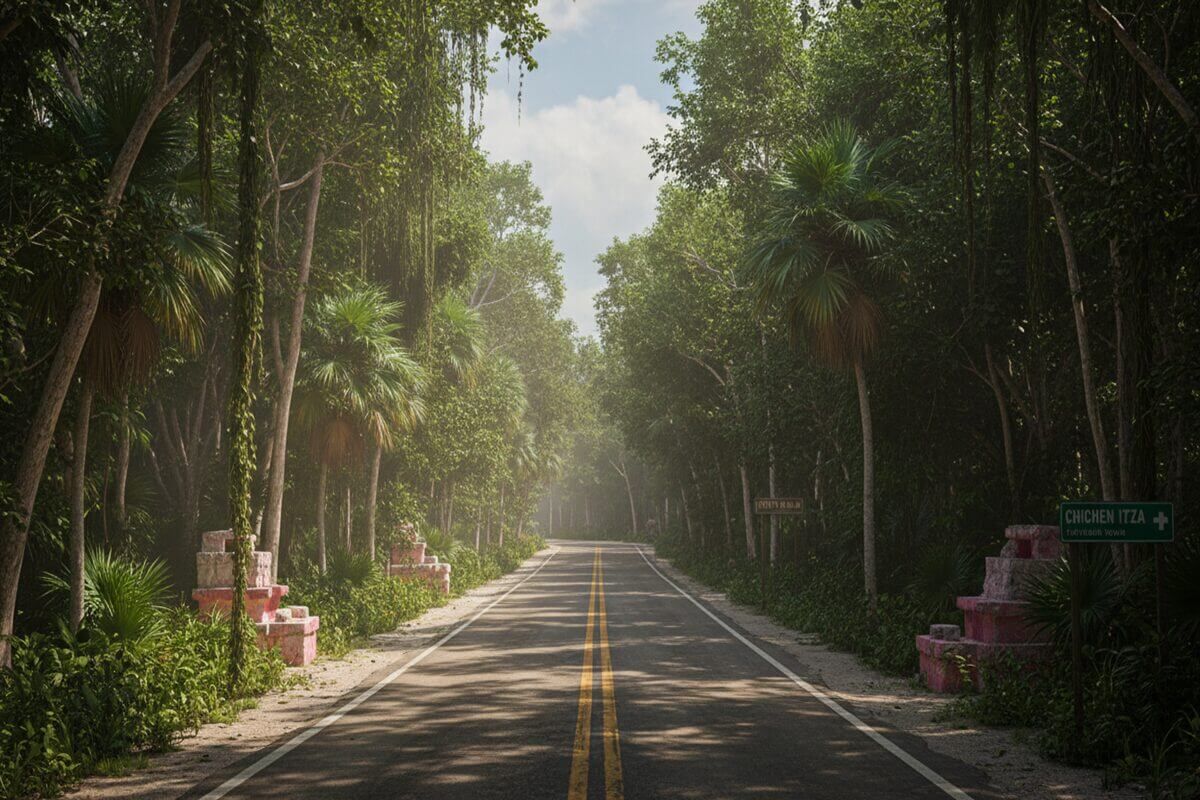 Jungle road on the way to Chichén Itzá